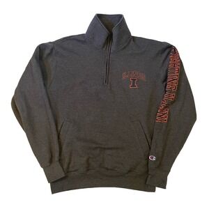 Champion Illinois Fighting Illini 1/4 Zip Pullover‎ Sweatshirt Gray Size Medium
